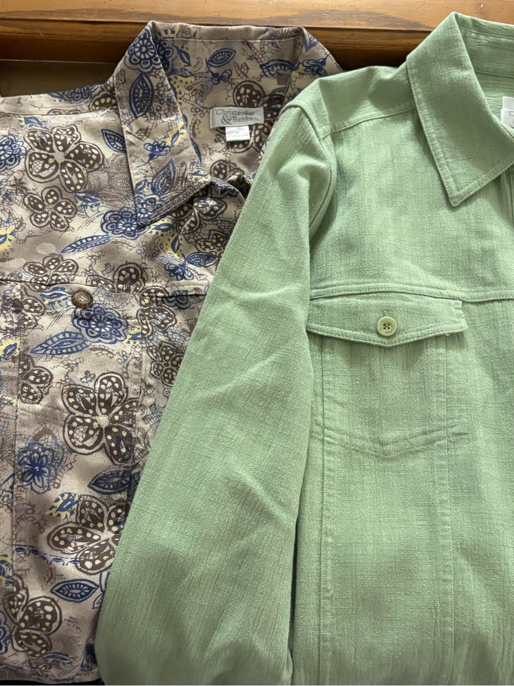 Lot of 2 Christopher & Banks Women's Large Jackets Green & Denim Floral Cotton L